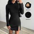 Robe courte fendue à manches longues, style chinois vintage — coloris Black