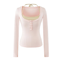 Détail produit — Long Sleeve Crop Henley Top with Halter Neck Built-in Chest Pads