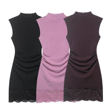 Détail produit — Robe courte en dentelle élastique style bureau – Sans manches, col droit