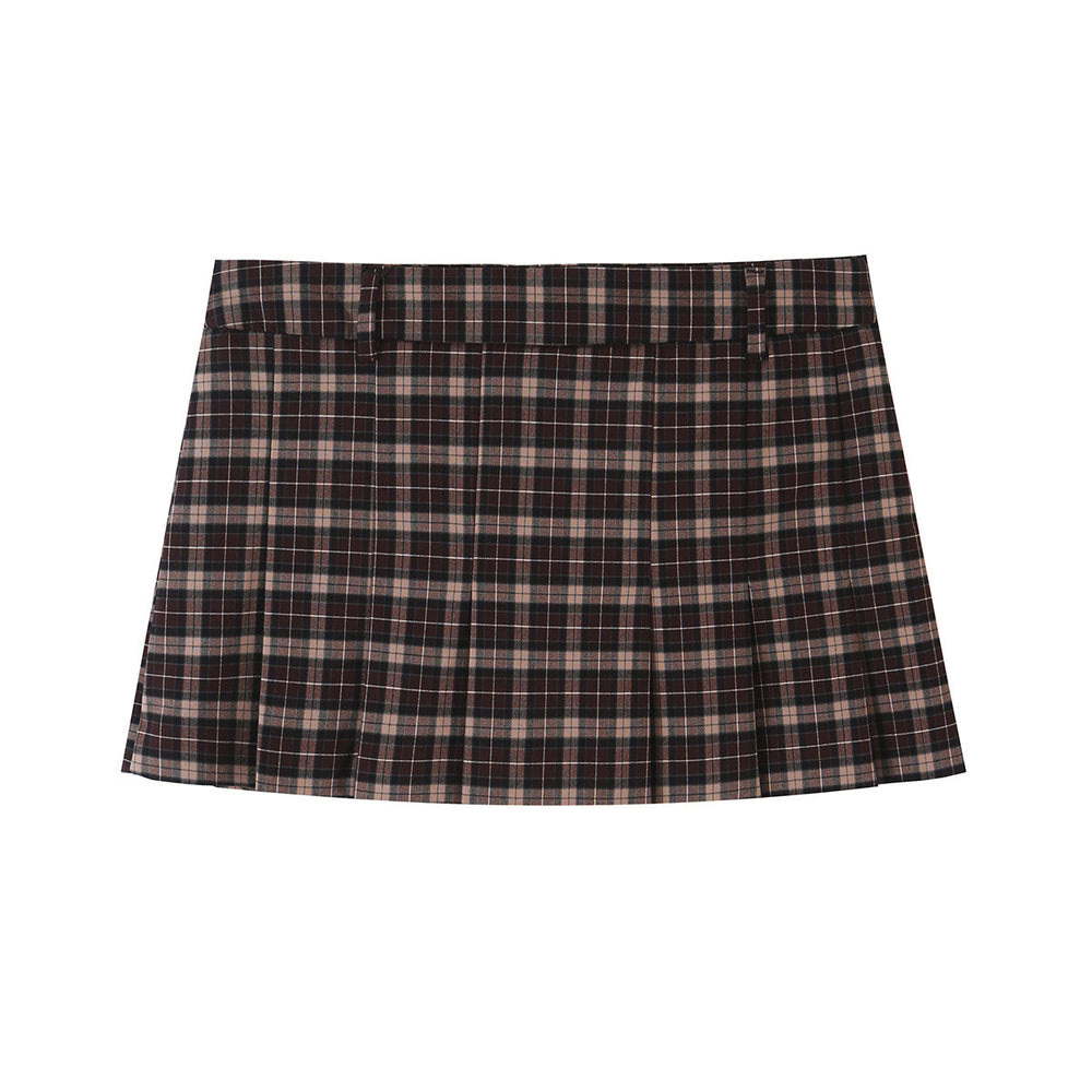 Loose zipper plaid jacket+skirt pants set for women — détail
