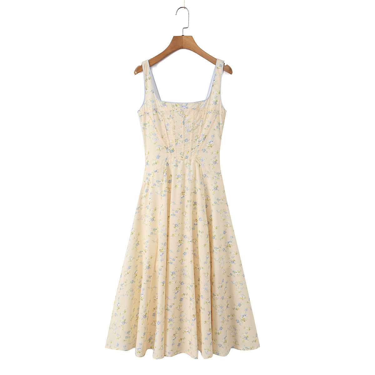 Cotton printed lace up long dress — Vue produit
