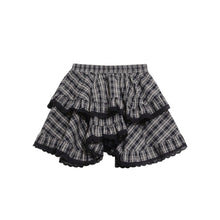 Détail produit — Heavy Black Lace Patchwork Plaid Skirt, Layered Ruffle Versatile Mini Skirt