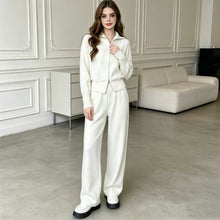 Vue produit — Double zipper knitted sweater cardigan wide leg pants two-piece set for women