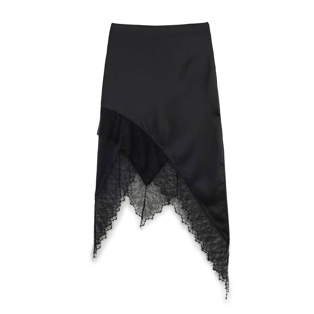 Jupe irrégulière assemblée en dentelle – Mini, style slip skirt féminin — détail