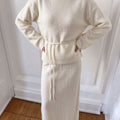 Women's Long Sleeve Loose Knit Sweater Skirt Two-Piece Set Casual Relaxed Fit Front Tie — coloris 26257-Cream White