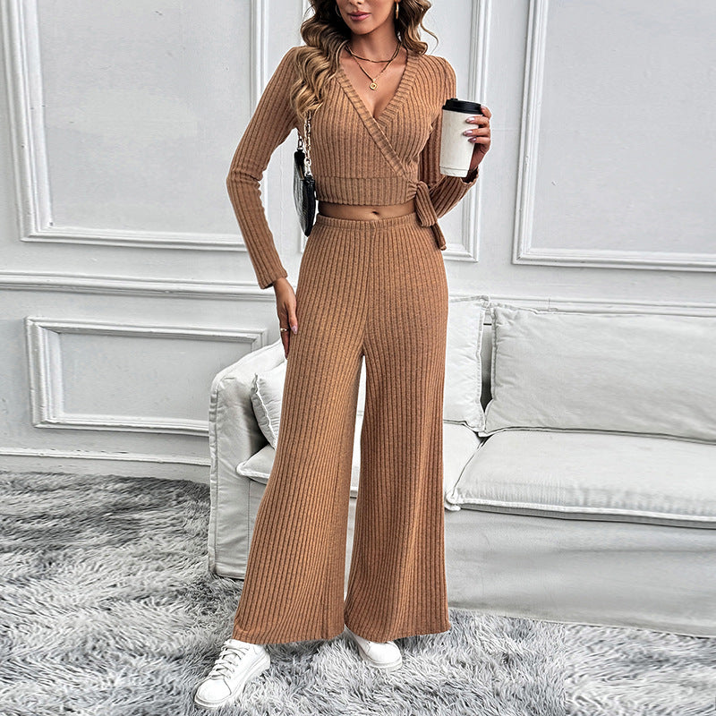 Textured Long Sleeve Tie Women's Two-Piece Set — autre détail