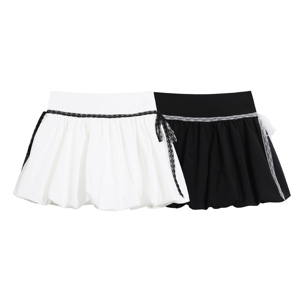 Jupe courte bouffante taille haute en dentelle – Contraste noir et blanc, style floral — autre détail