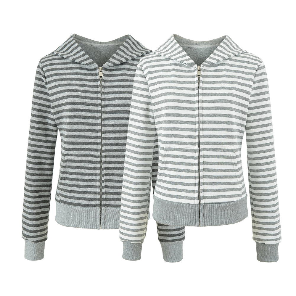 Women's Gray Striped Sweatshirt and Wide Leg Sweatpants Casual Loose Two-Piece Set — détail
