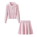 Pink Long Sleeve Knit Sweater Skirt Set for Women Autumn Winter — coloris Sweet Pink Two-Piece Set