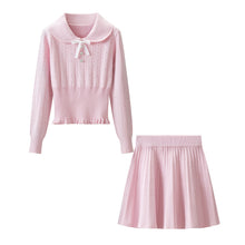 Vue produit — Pink Long Sleeve Knit Sweater Skirt Set for Women Autumn Winter
