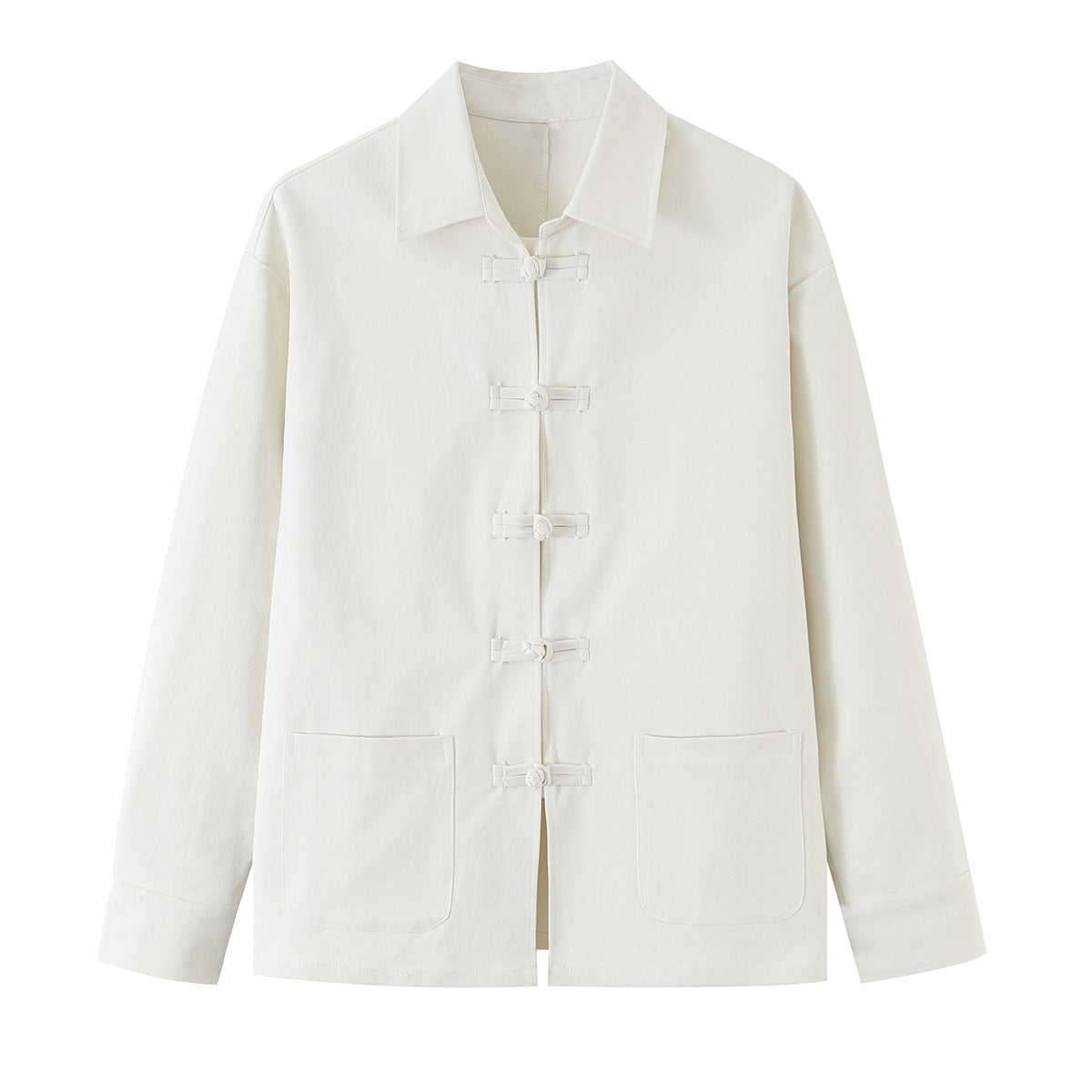 Single row buckle loose shirt+pants set for women — Détail produit