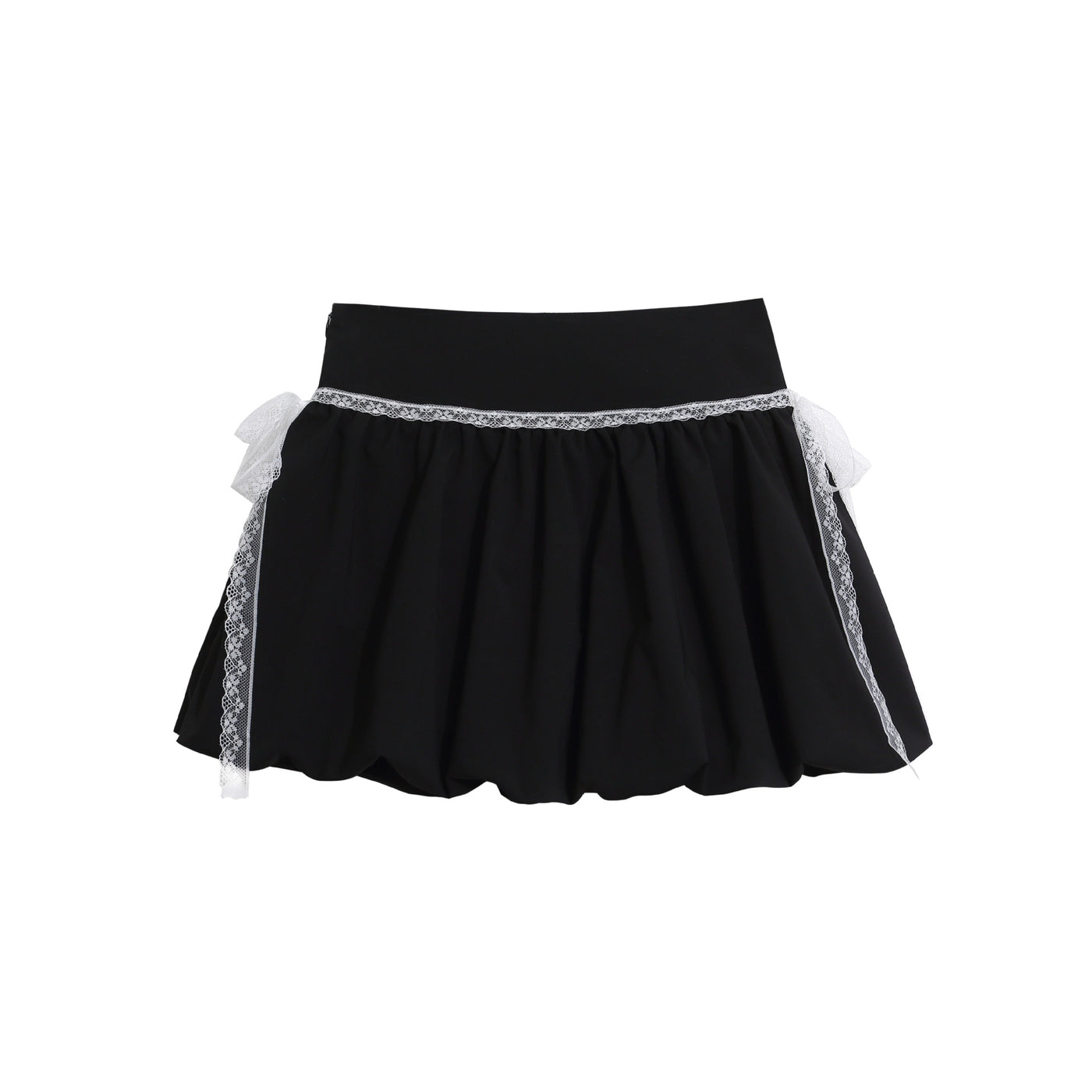 Jupe courte bouffante taille haute en dentelle – Contraste noir et blanc, style floral — Détail produit