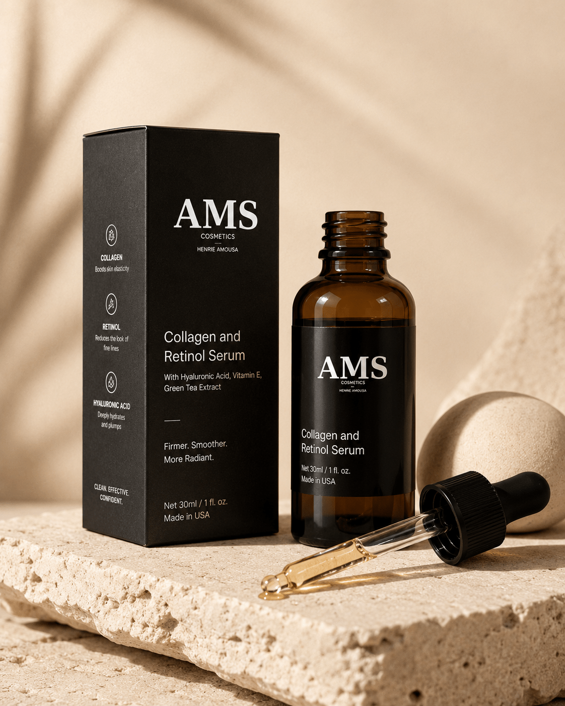 AMS Collagen and Retinol Serum - Anti-Aging Face Serum - AMS Cosmetics