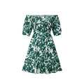 Short sleeved loose floral print dress for women — coloris Dark Green