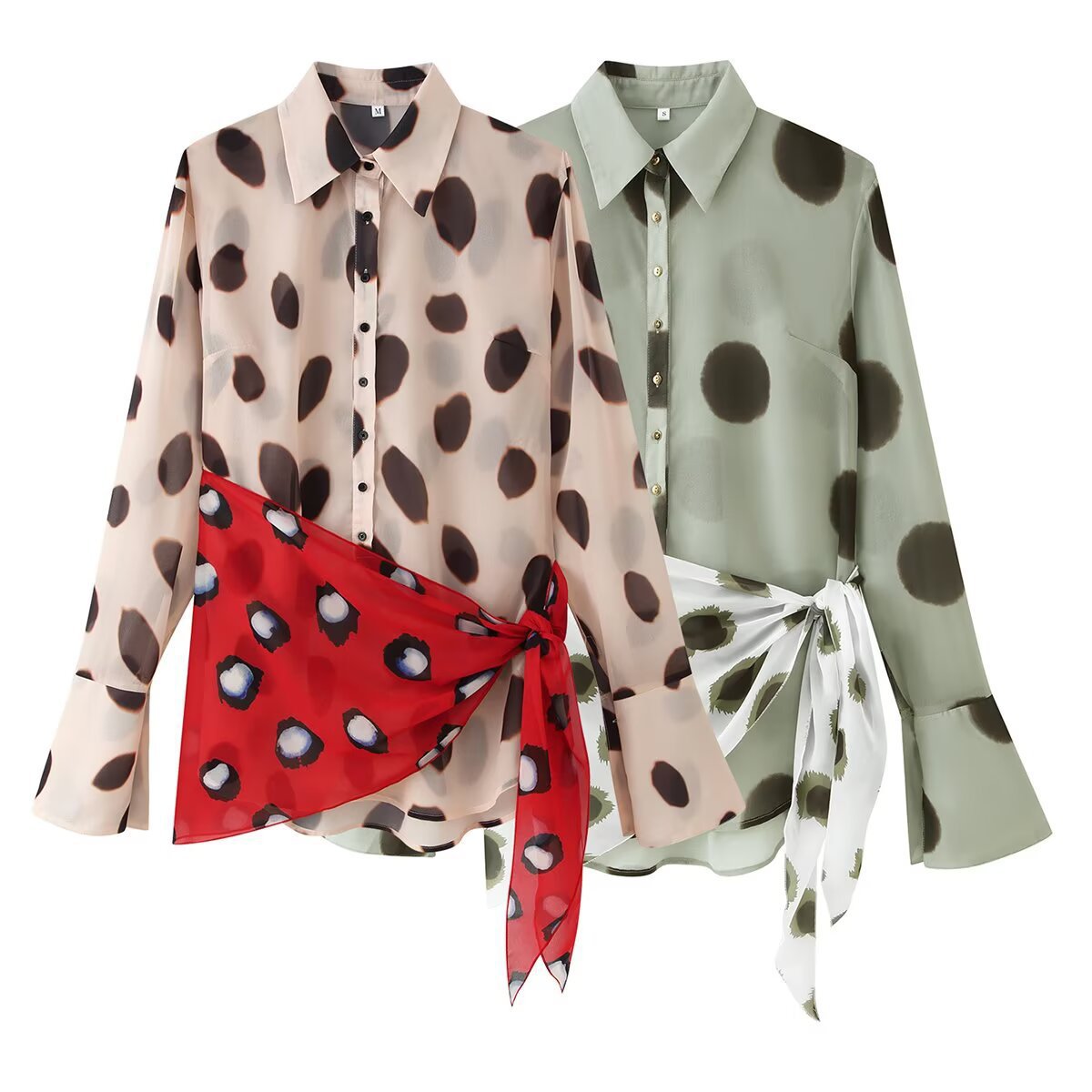 Robe style chemise avec foulard triangulaire – Longue, manches longues