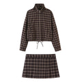 Loose zipper plaid jacket+skirt pants set for women — coloris Plaid Suit