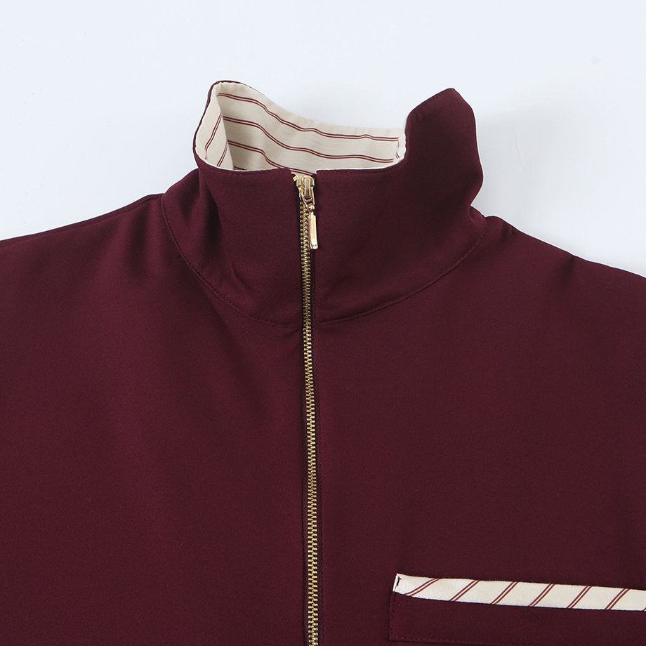 Robe courte mi-longue à fermeture zippée et manches longues – Style streetwear col montant — détail