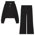 Zipper hooded double-sided fabric hoodie+pants set — coloris Black Set