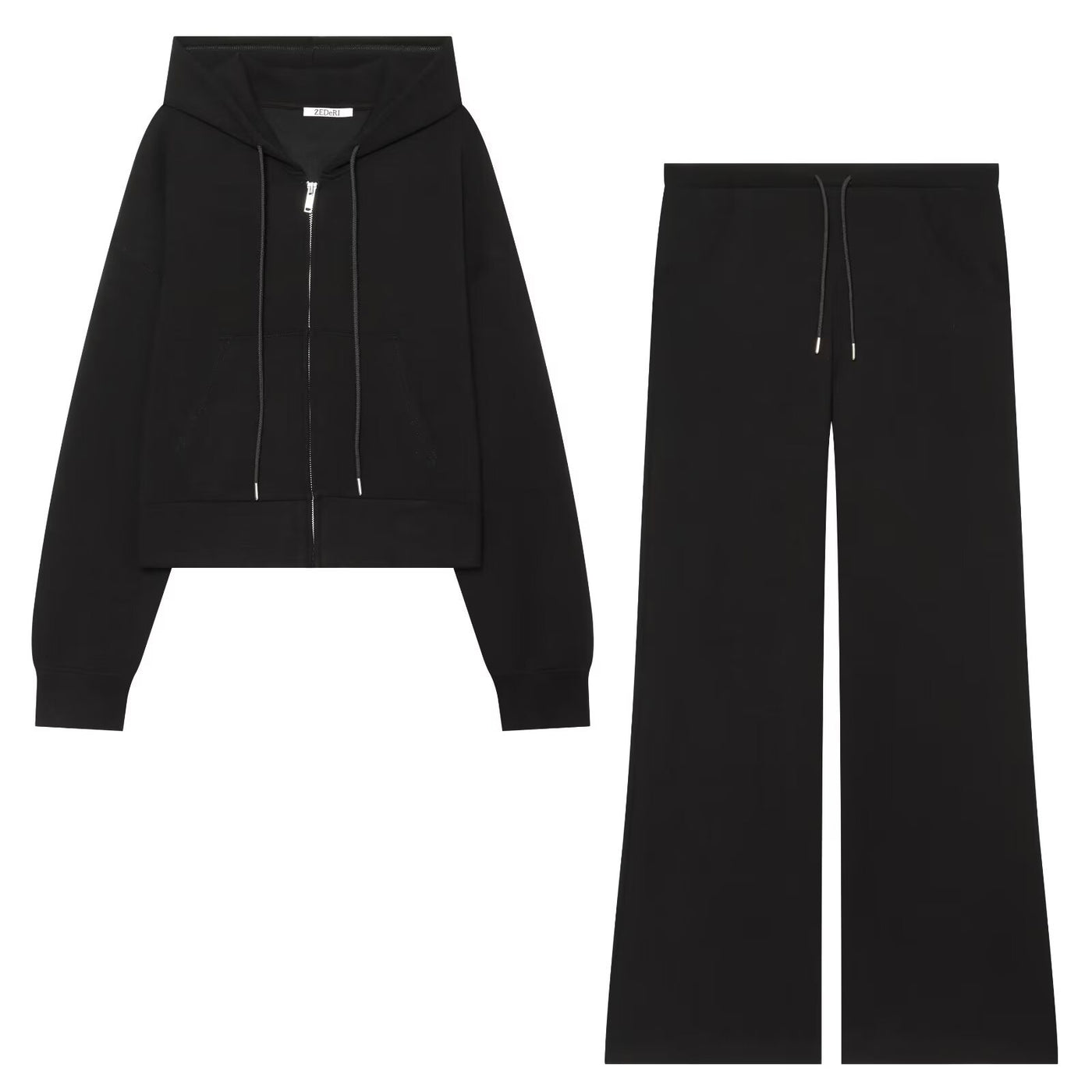 Zipper hooded double-sided fabric hoodie+pants set — Vue produit