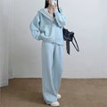 Hooded cardigan sweater loose wide leg pants set — coloris Sky Blue