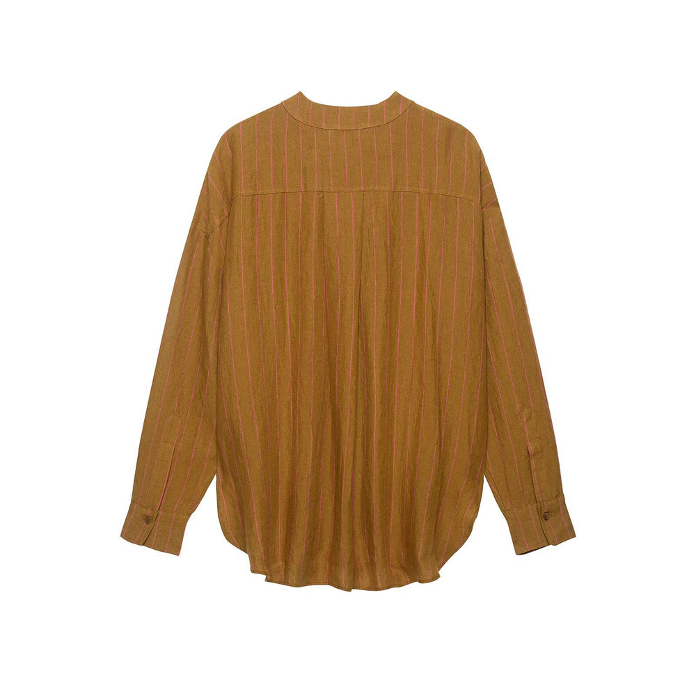 V-neck linen striped shirt+pants set for women — autre détail