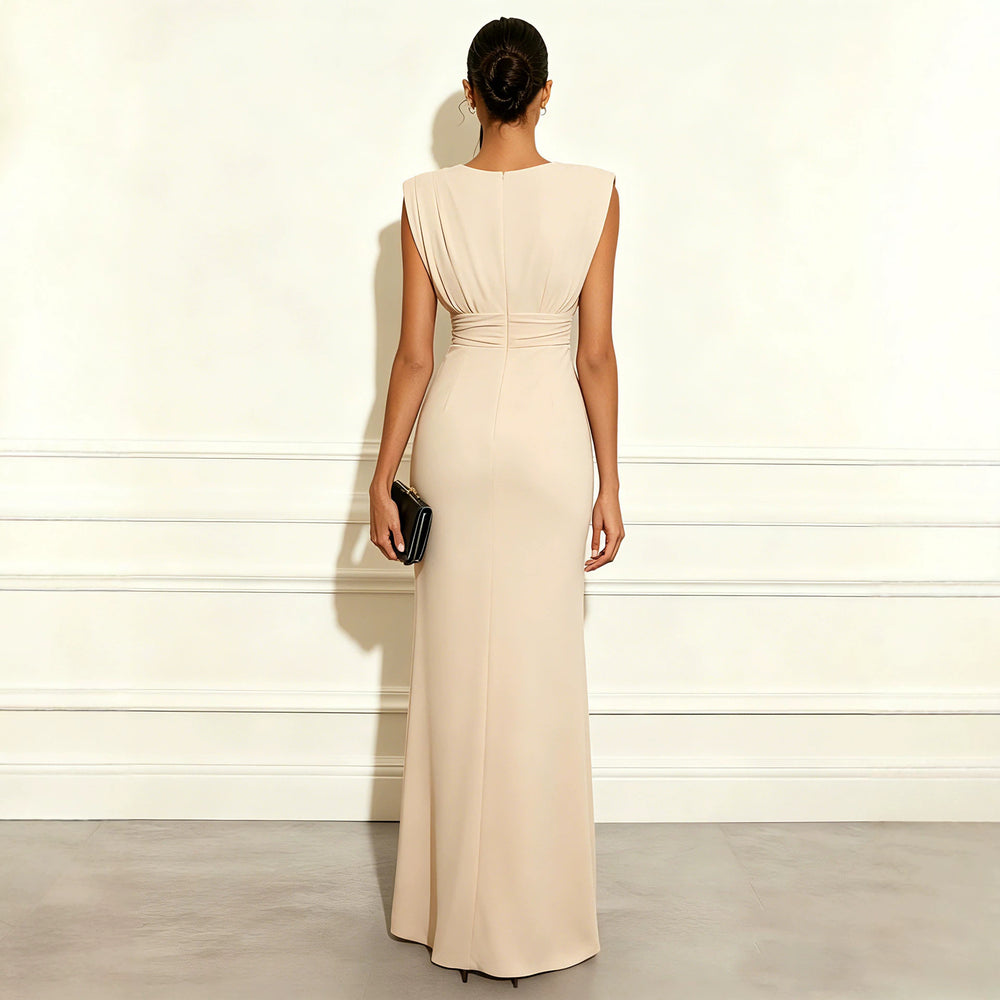 Solid color V-neck sleeveless slit dress — autre détail