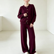 Détail produit — Zipper knit sweater wide leg straight leg pants solid color two-piece set