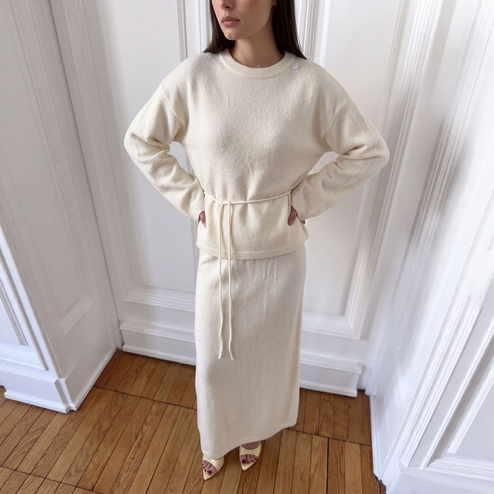Women's Long Sleeve Loose Knit Sweater Skirt Two-Piece Set Casual Relaxed Fit Front Tie — autre détail