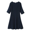 Simple and slimming short sleeved knitted dress — coloris Navy blue