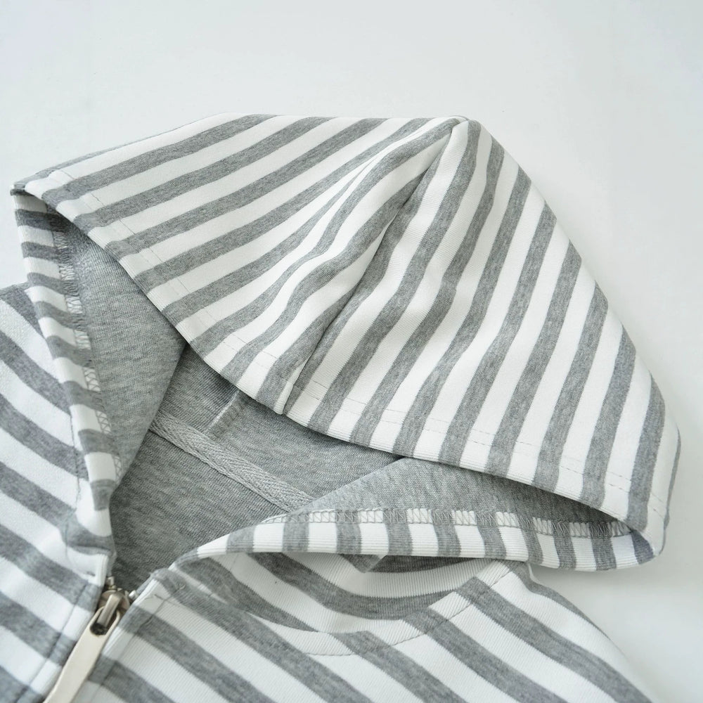 Women's Gray Striped Sweatshirt and Wide Leg Sweatpants Casual Loose Two-Piece Set — autre détail
