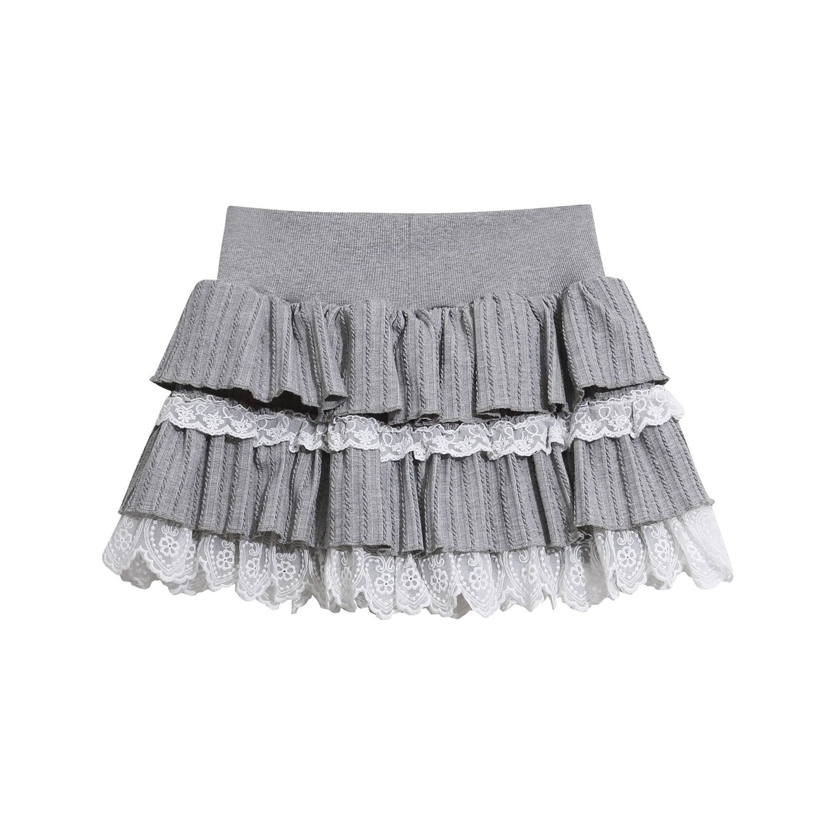 Lace Decorative Skirt, Elastic Waist Slimming Sweet Girl Chic Mini Skirt en situation