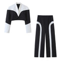 Irregular patchwork suit jacket+pants suit for women — coloris Color Block