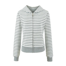 Vue produit — Women's Gray Striped Sweatshirt and Wide Leg Sweatpants Casual Loose Two-Piece Set