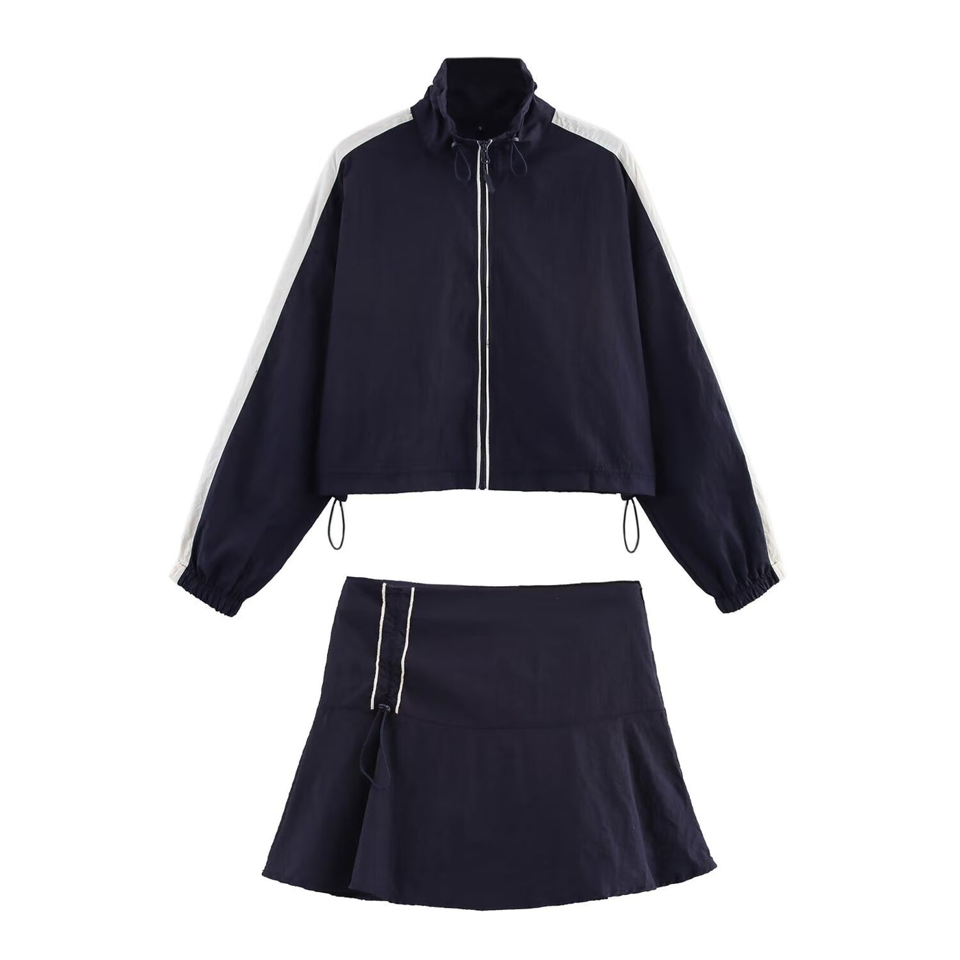 Sport Color-Block Lines Cropped Loose Jacket and A-Line Short Skirt Set — Détail produit