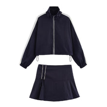Détail produit — Sport Color-Block Lines Cropped Loose Jacket and A-Line Short Skirt Set