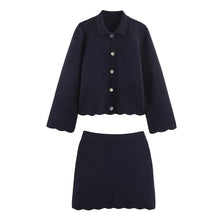 Vue produit — Wave hem knitted jacket+half skirt set for women