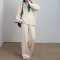 Hooded cardigan sweater loose wide leg pants set — coloris Off white