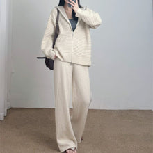 Vue produit — Hooded cardigan sweater loose wide leg pants set