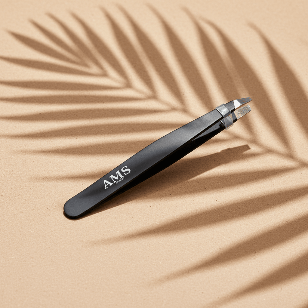 AMS Cosmetics Tweezers – Fond Beige Chaud Ombres Palmier