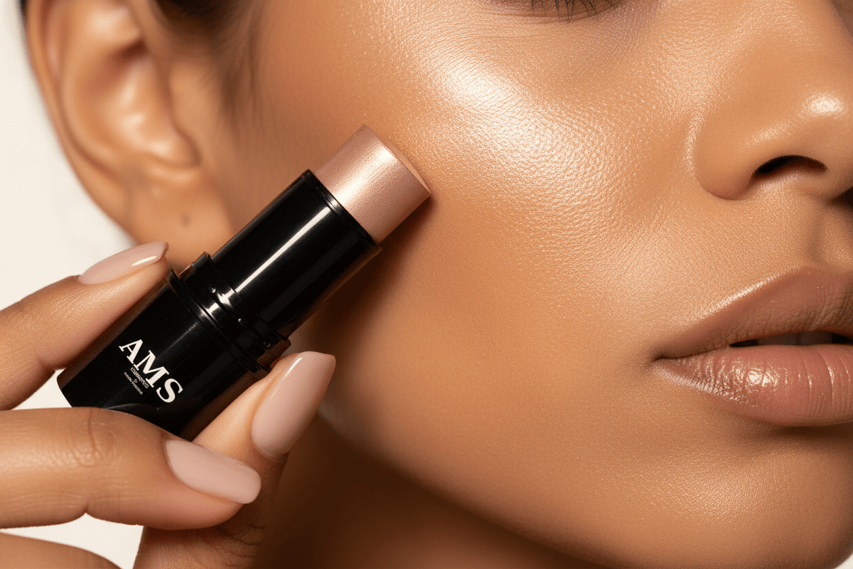 AMS Highlighter Stick Or Rose - Application Pommettes Brow Bone Glow Champagne Or Rose Éthéré