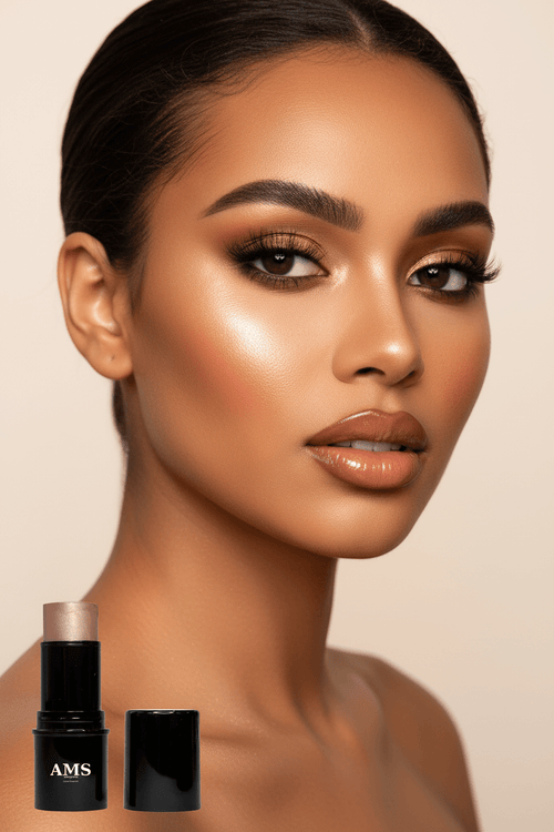 AMS Highlighter Stick Or Rose - Full Face Éditorial Glow Or Rose Champagne Peau Caramel Dorée